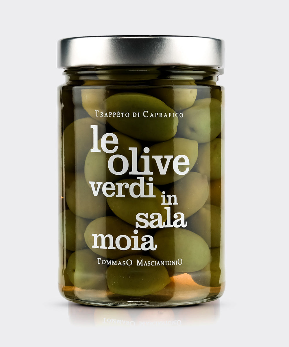 Trappéto di Caprafico - Grüne Riesen-Oliven mit Stein in Salzlake 580g